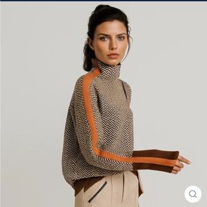 Harper & Rowe Chevron Patterned Sweater with Orange and Brown Accents